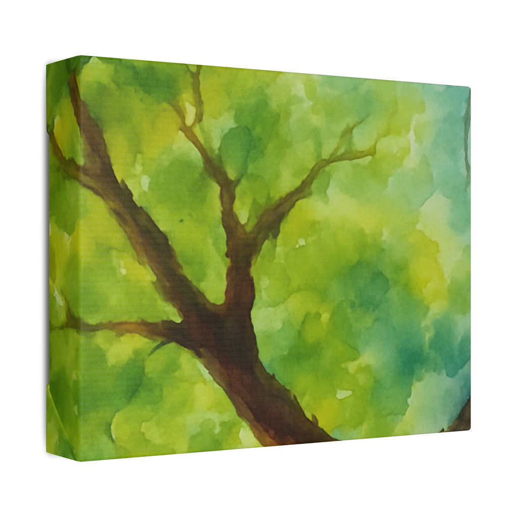 Green Tree Watercolor Canvas Print — Nature Wall Art for Home & Office