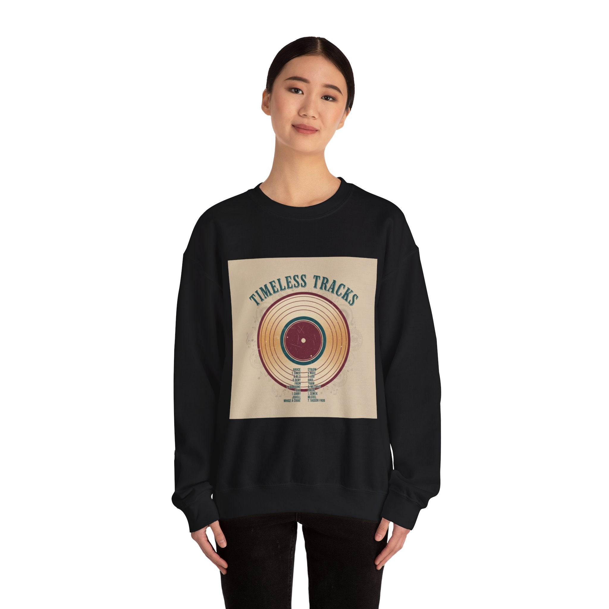 Timeless Tracks record print Crewneck | retro record print, mixtape art