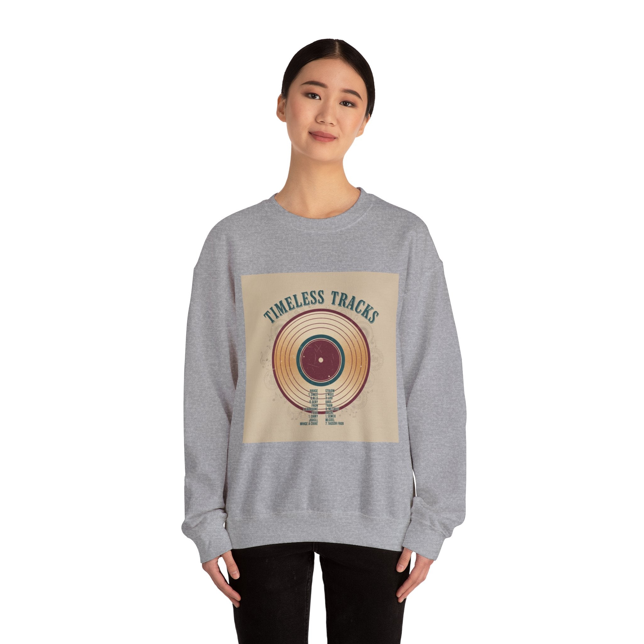 Timeless Tracks record print Crewneck | retro record print, mixtape art