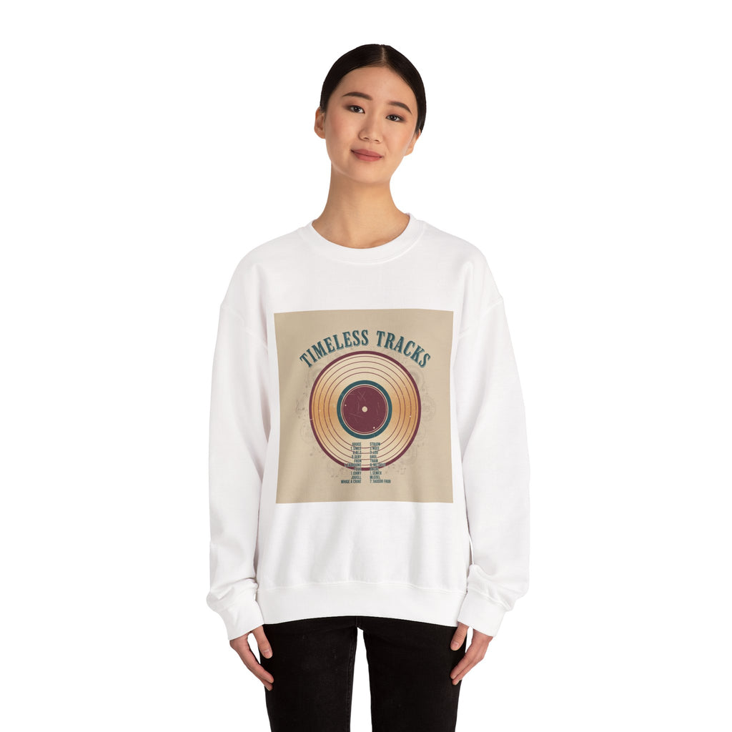 Timeless Tracks record print Crewneck | retro record print, mixtape art