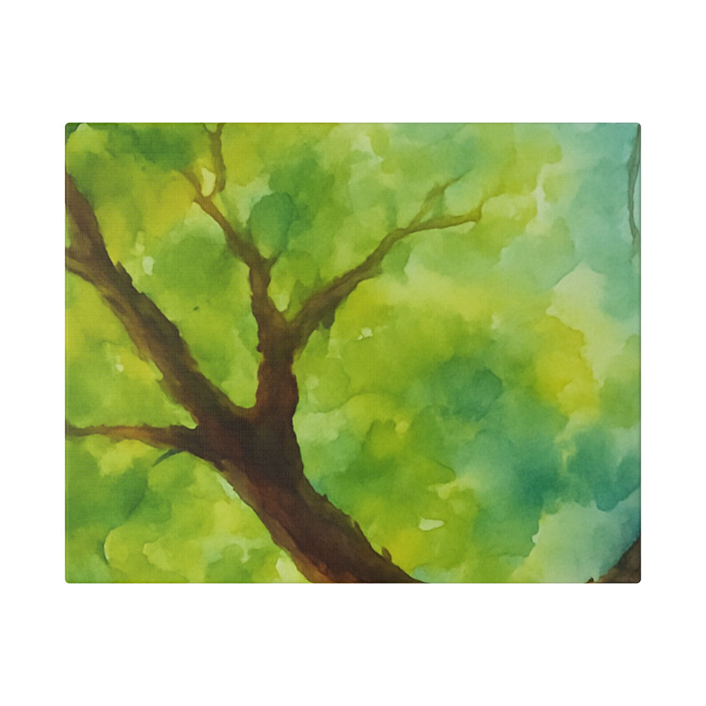 Green Tree Watercolor Canvas Print — Nature Wall Art for Home & Office