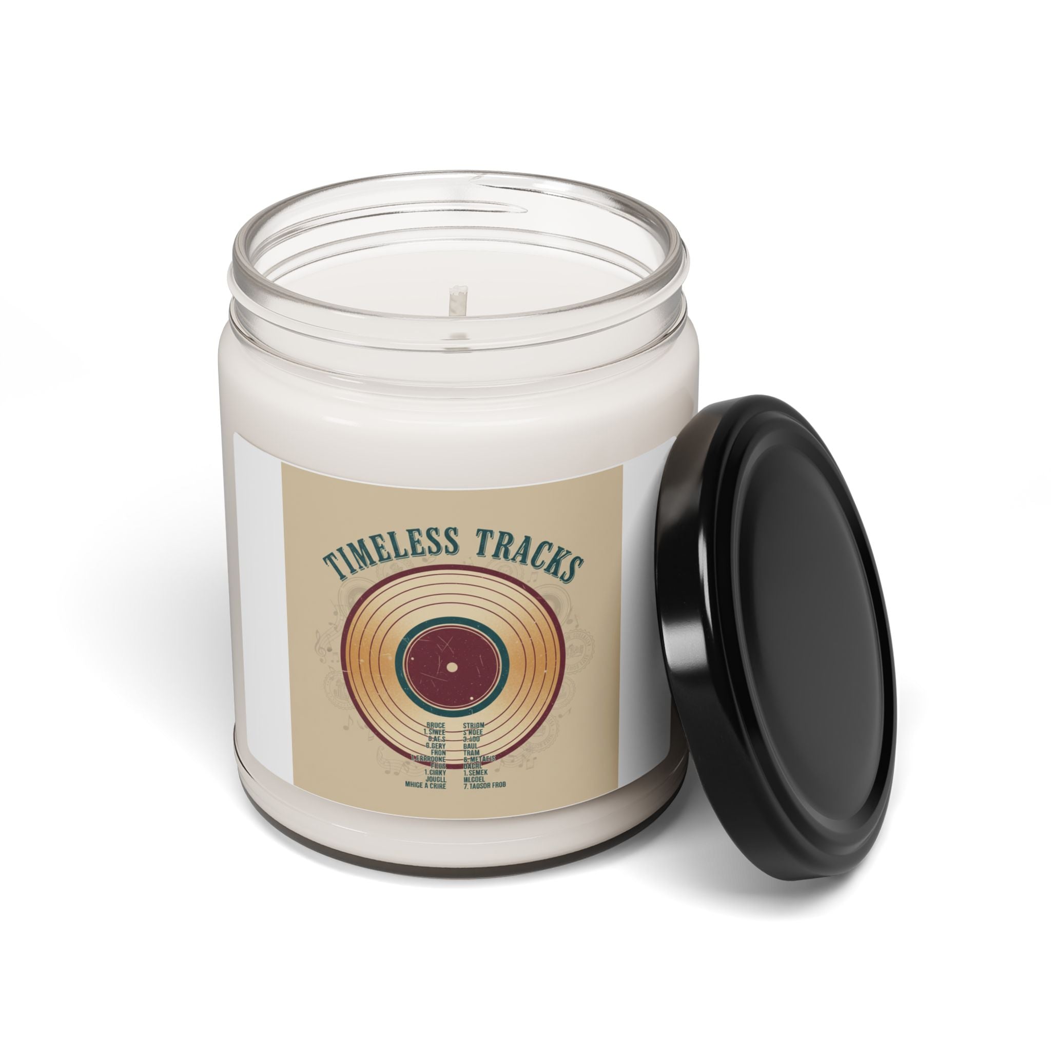 Timeless Tracks Candle | vintage music mixtape art, retro record print