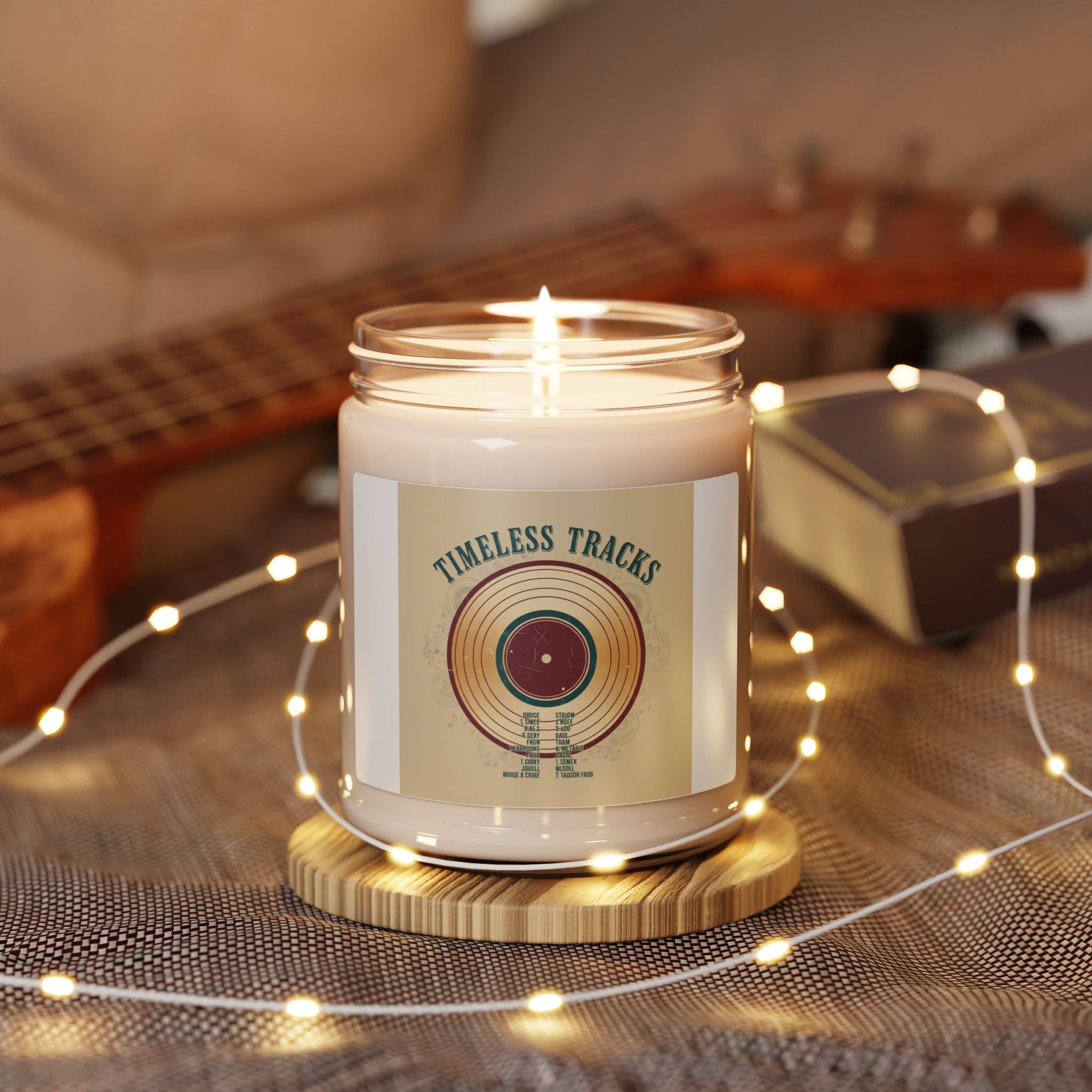 Timeless Tracks Candle | vintage music mixtape art, retro record print
