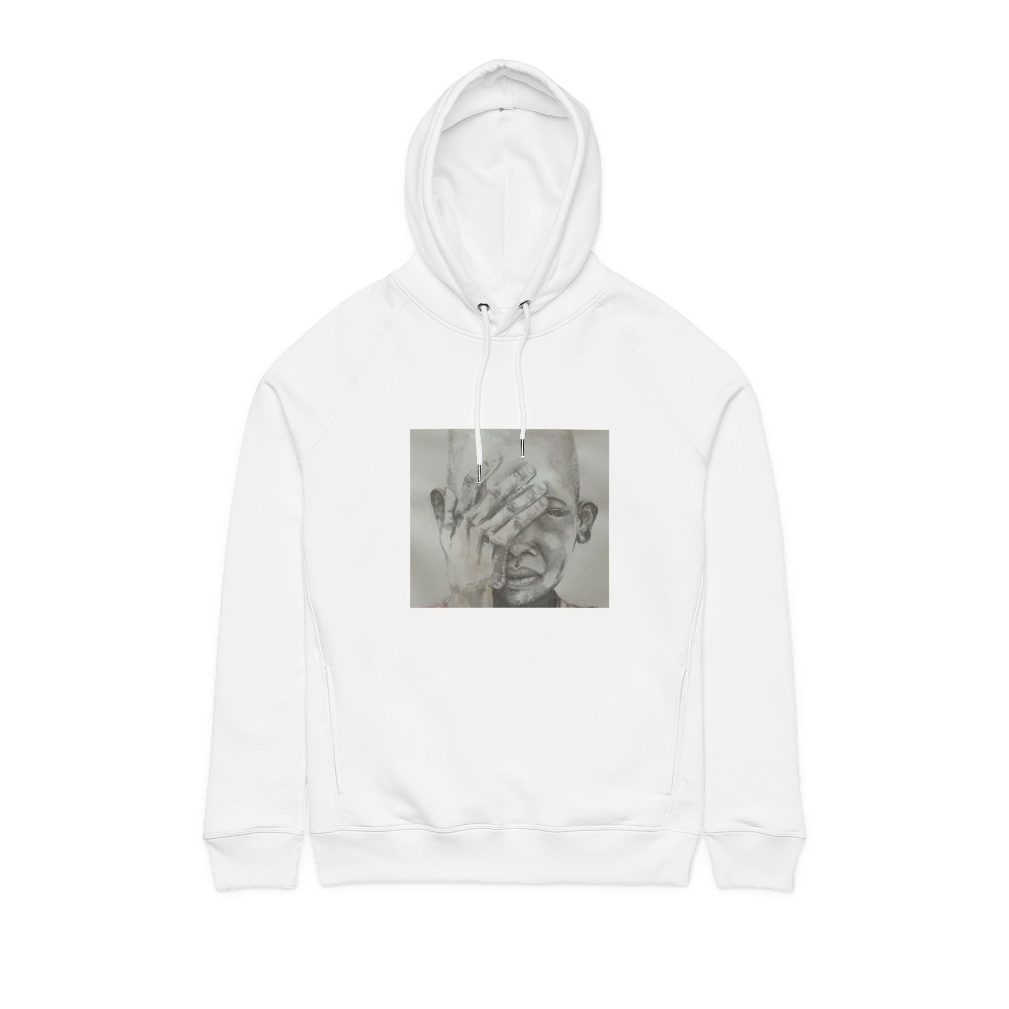 Abstract Portrait Hoodie — Surreal Hands Face Graphic Sweatshirt