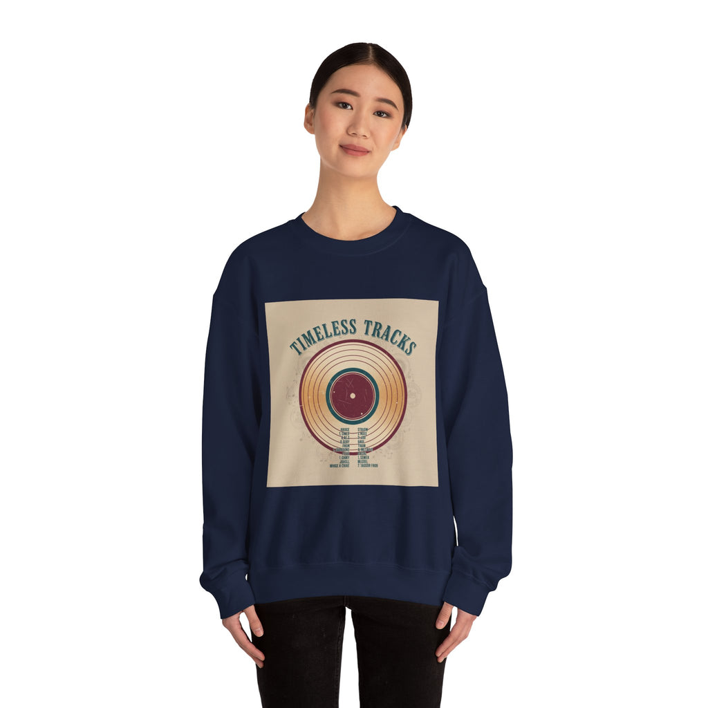 Timeless Tracks record print Crewneck | retro record print, mixtape art