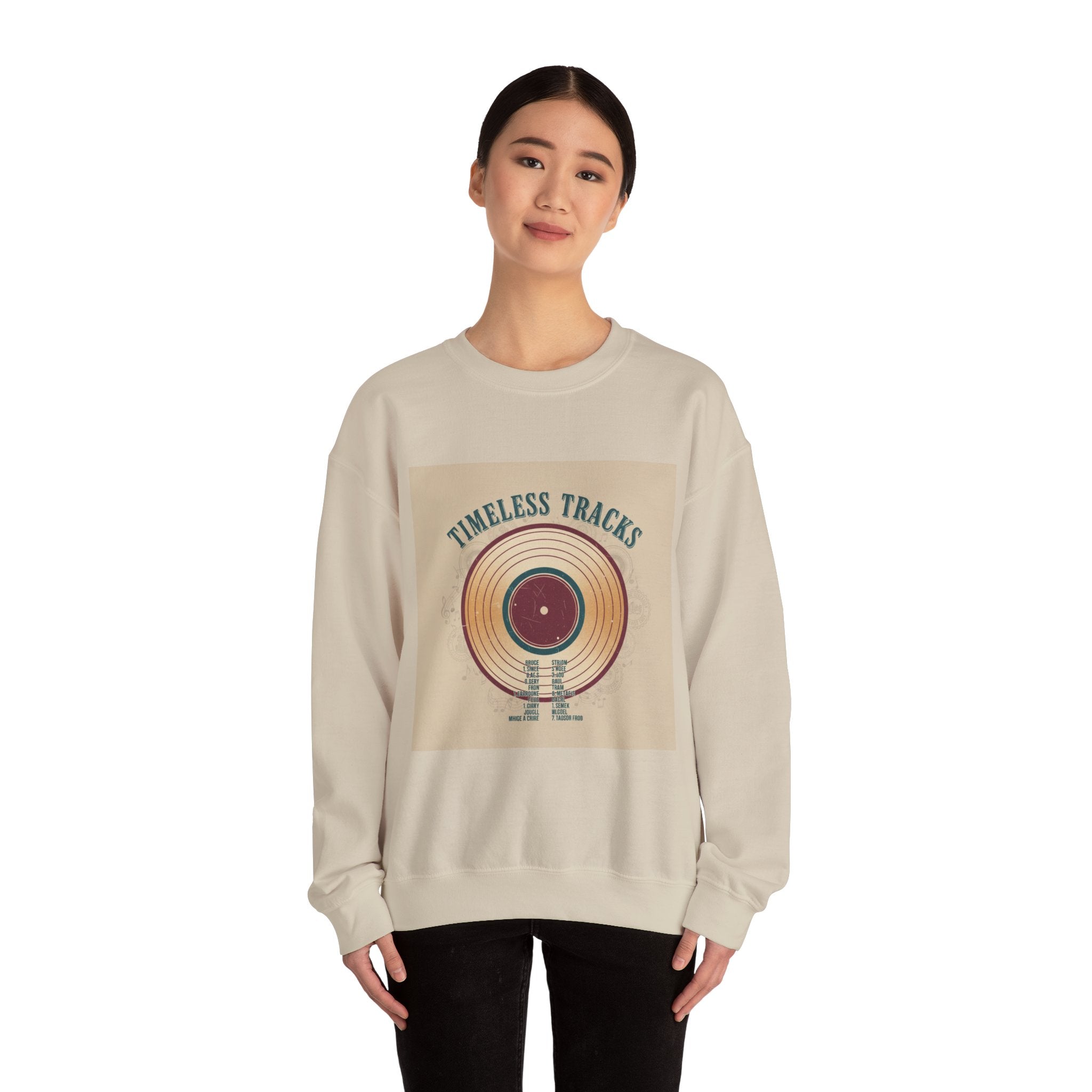 Timeless Tracks record print Crewneck | retro record print, mixtape art